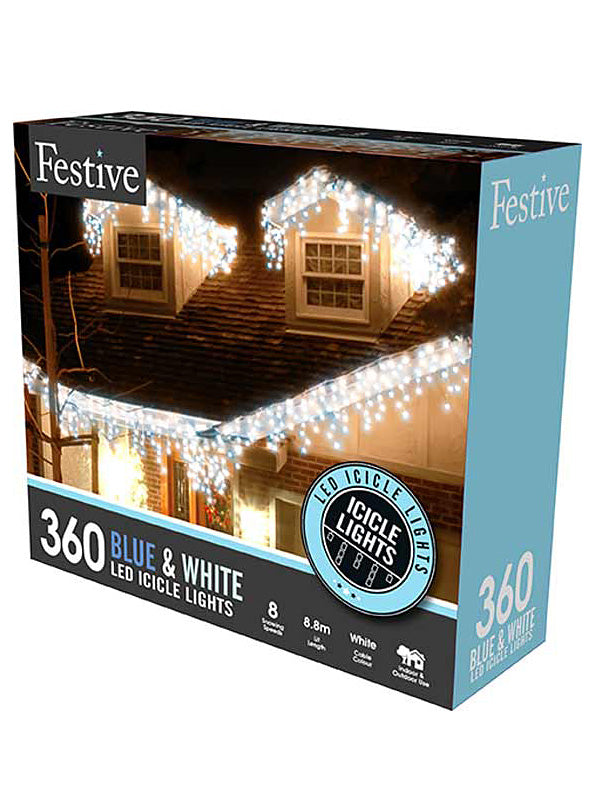 Icicle Lights | 360 LED Snowing Icicle Christmas Lights – Blue & White Icicle Lights Icicle Lights