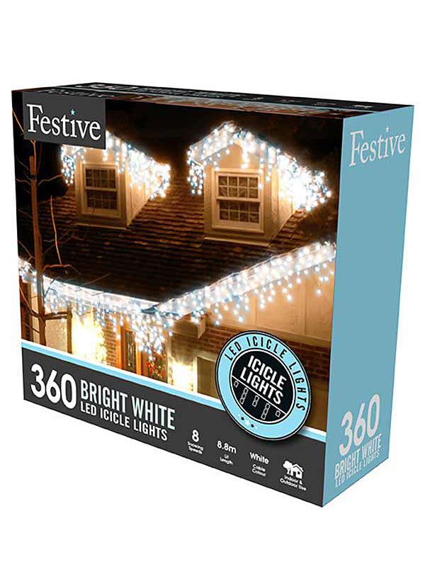 Icicle Lights | 360 LED Snowing Icicle Christmas Lights – White Icicle Lights Icicle Lights