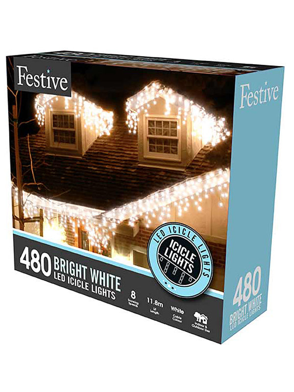 Icicle Lights | 480 LED Snowing Icicle Christmas Lights – White Icicle Lights Icicle Lights