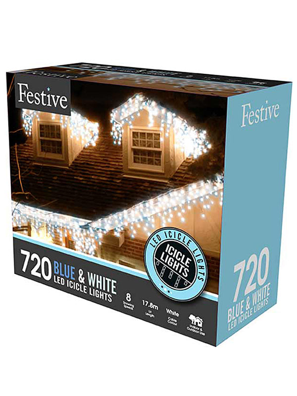 Icicle Lights | 720 LED Snowing Icicle Lights – Blue & White Icicle Lights Icicle Lights