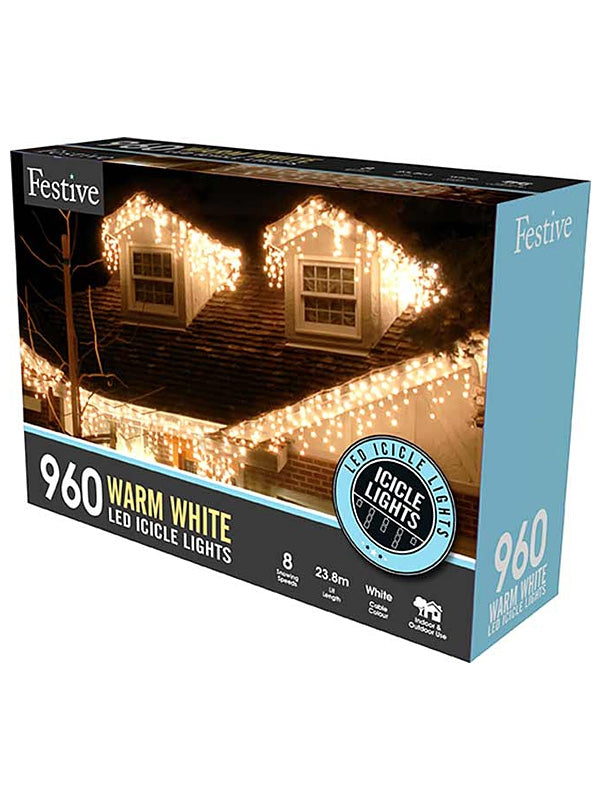 Icicle Lights | 960 LED Snowing Icicle Christmas Lights – Warm White Icicle Lights Icicle Lights