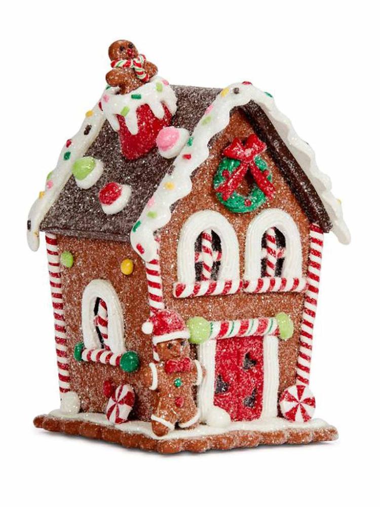 Lit Christmas Decorations | 14 x 9 x 9 cm LED Gingerbread Candy Cottage Indoor Christmas Lights Lit Christmas Decorations