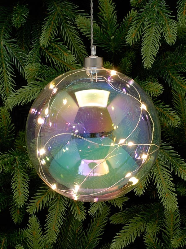 Lit Christmas Decorations | 15cm B-O Lit Iridescent Ball Indoor Christmas Lights Lit Christmas Decorations