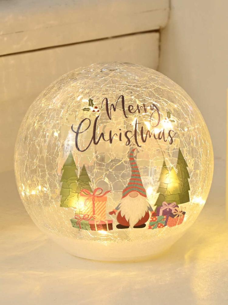 Lit Christmas Decorations | 15cm B/O Crackle Effect Gonks With Gift Ball Indoor Christmas Lights Lit Christmas Decorations