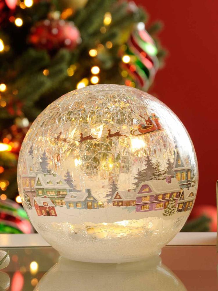 Lit Christmas Decorations | 15cm B/O Twinkling Crackle Effect Village Ball Indoor Christmas Lights Lit Christmas Decorations