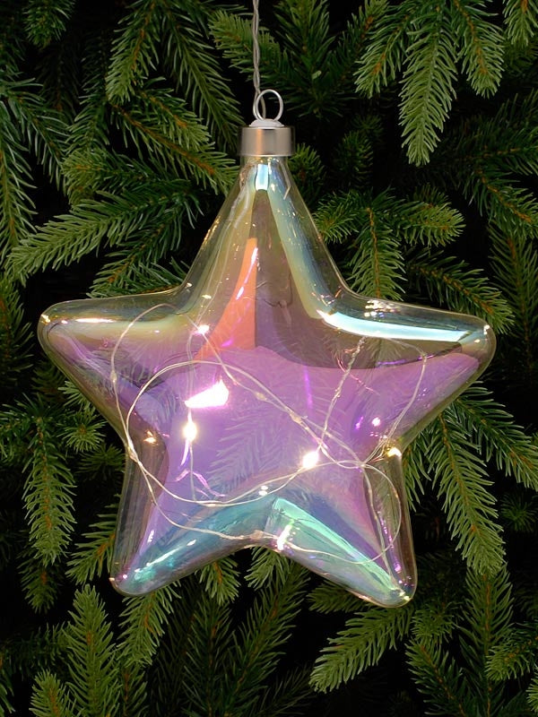 Lit Christmas Decorations | 18cm B-O Lit Iridescent Star Indoor Christmas Lights Lit Christmas Decorations