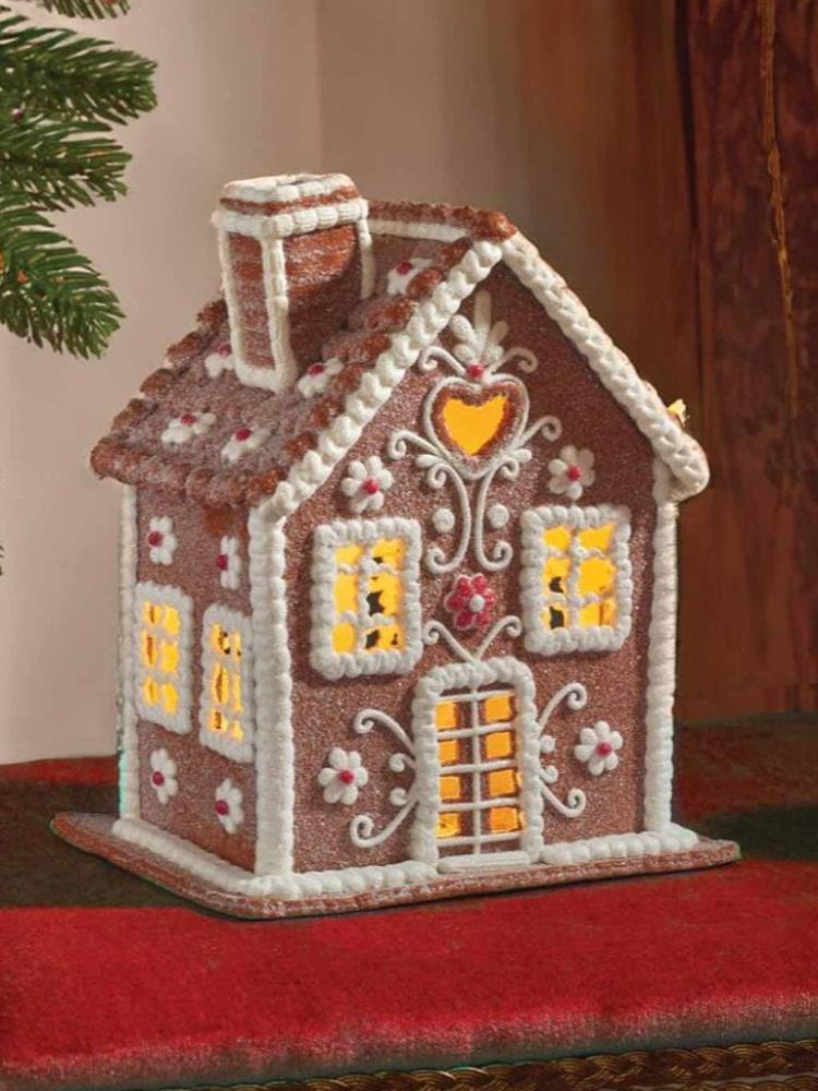 Lit Christmas Decorations | 20 x 14.5 x 26 cm Gingerbread Edelweiss Chalet Indoor Christmas Lights Lit Christmas Decorations