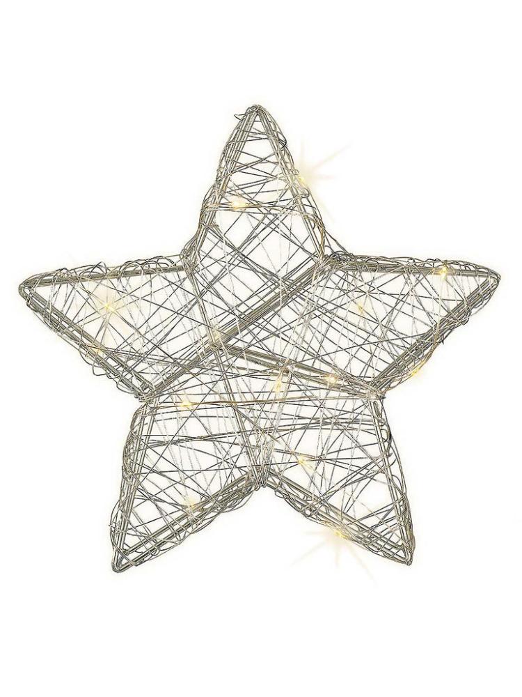 Lit Christmas Decorations | 20cm Micro LED Wire Star with 15 Battery Operated lights – Warm White Indoor Christmas Lights Lit Christmas Decorations