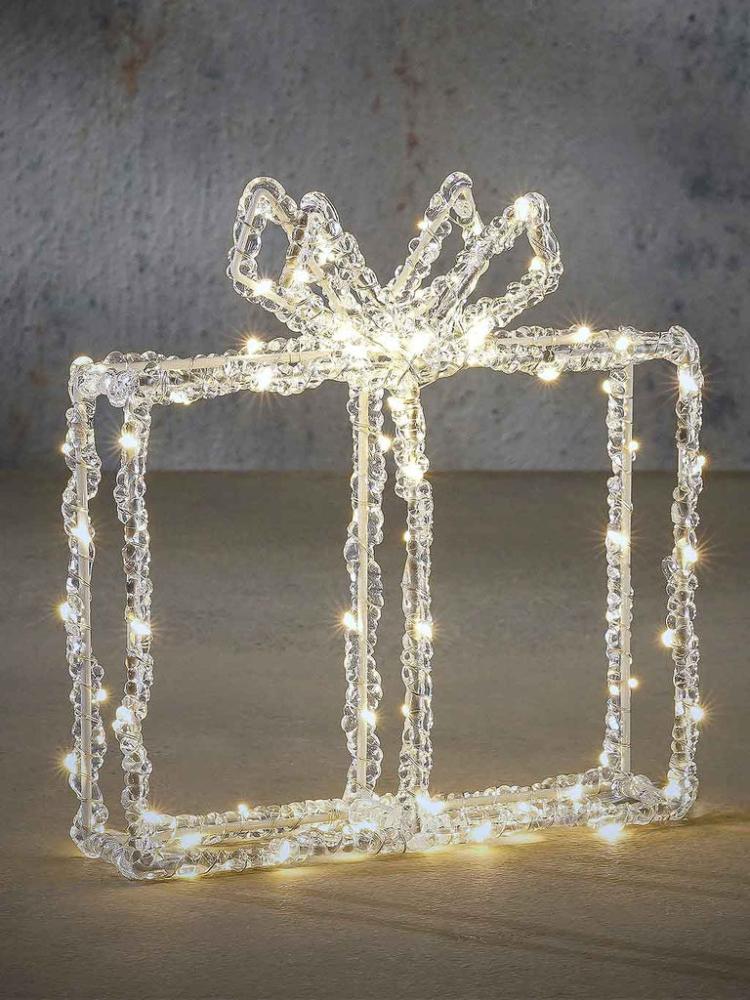 Lit Christmas Decorations | 23cm B/O 3D Present – 80 Warm White LEDs Indoor Christmas Lights Lit Christmas Decorations