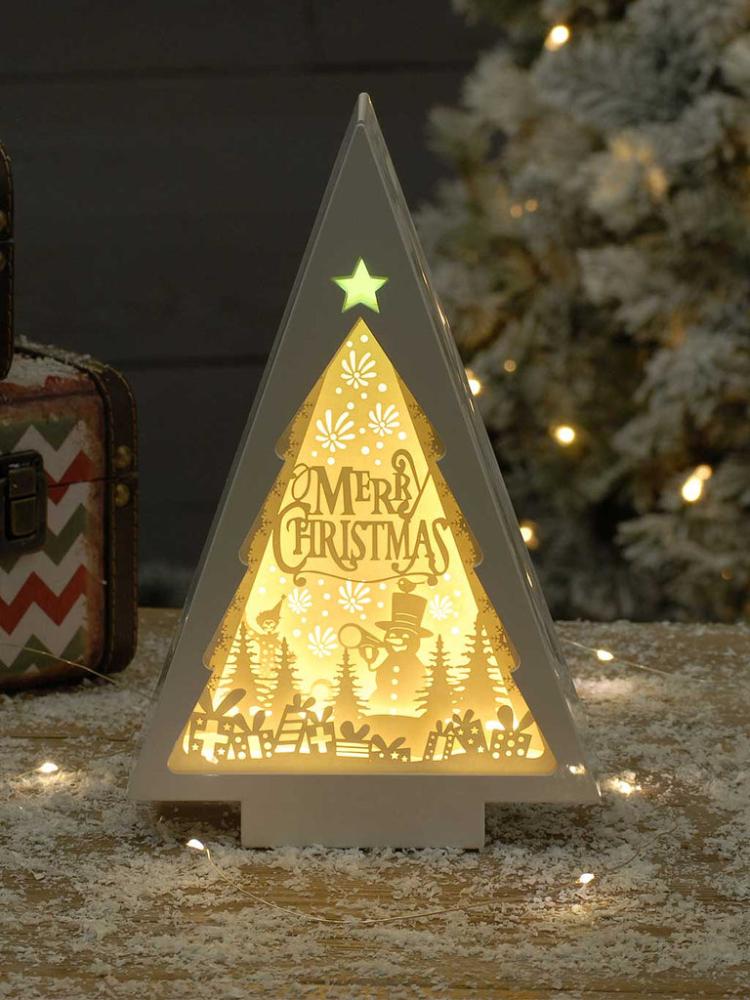 Lit Christmas Decorations | 25cm Battery Operated Merry Christmas Tree Diorama Indoor Christmas Lights Lit Christmas Decorations