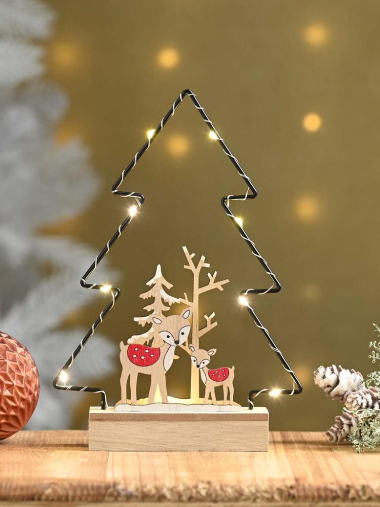 Lit Christmas Decorations | 25cm B/O Lit Reindeer And Tree Scene Indoor Christmas Lights Lit Christmas Decorations