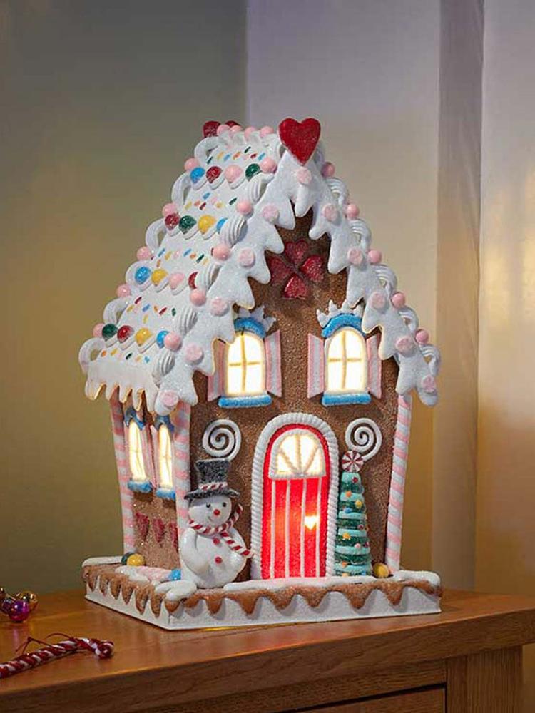 Lit Christmas Decorations | 26cm Lit Ginger Bread Candy Lodge Indoor Christmas Lights Lit Christmas Decorations