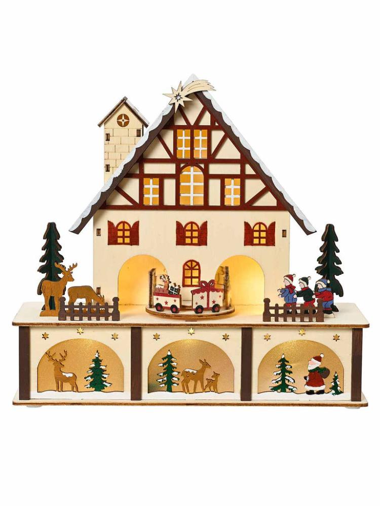 Lit Christmas Decorations | 27 x 24cm B/O LED Scenery House with Train Tunnel Indoor Christmas Lights Lit Christmas Decorations