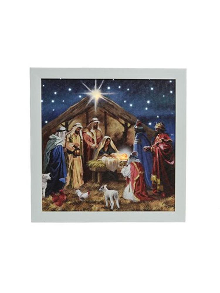 Lit Christmas Decorations | 28cm LED Nativity Canvas Indoor Christmas Lights Lit Christmas Decorations