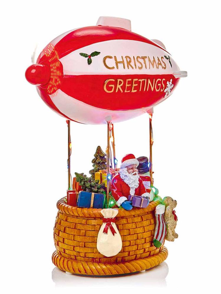 Lit Christmas Decorations | 28cm Lit Animated Airship with Santa Indoor Christmas Lights Lit Christmas Decorations