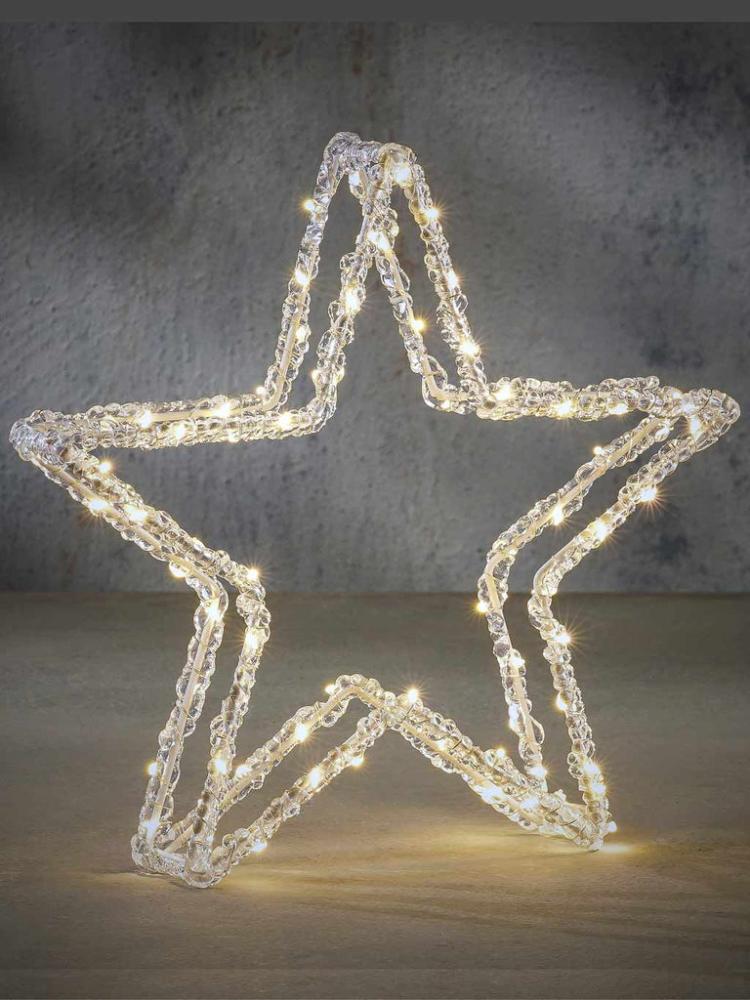 Lit Christmas Decorations | 30cm B/O 3D Star – 80 Warm White LEDs Indoor Christmas Lights Lit Christmas Decorations