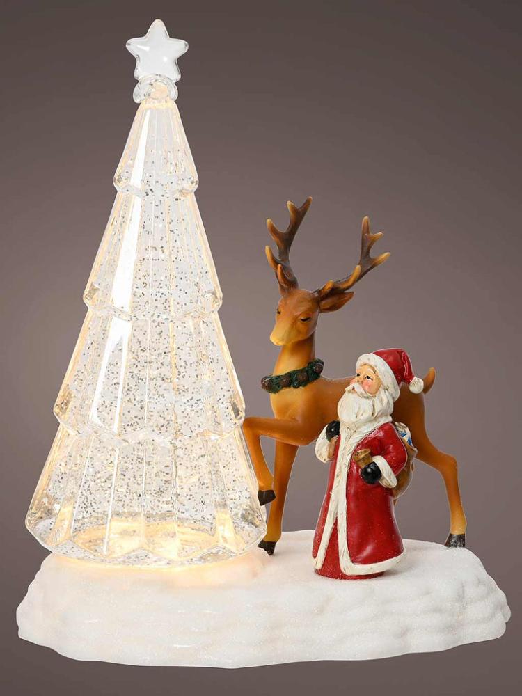 Lit Christmas Decorations | 30cm B/O LED Water Spinner – Crystal Tree & Deer Scene Christmas Water Spinners Christmas Water Spinners