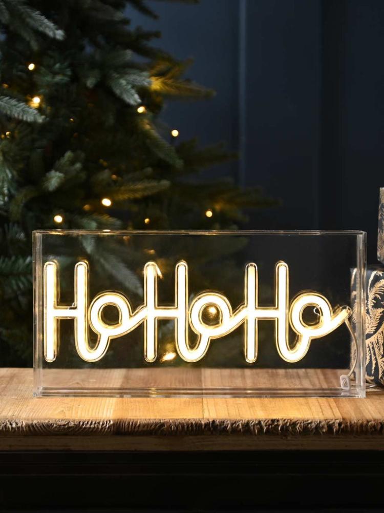 Lit Christmas Decorations | 30cm Neon Flex Ho Ho Ho Sign – Warm White Indoor Christmas Lights Lit Christmas Decorations