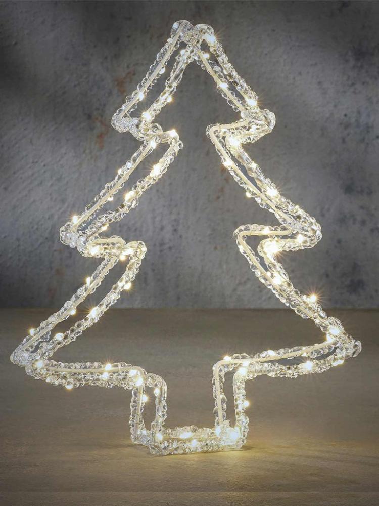 Lit Christmas Decorations | 34cm B/O 3D Tree – 80 Warm White LEDs Indoor Christmas Lights Lit Christmas Decorations