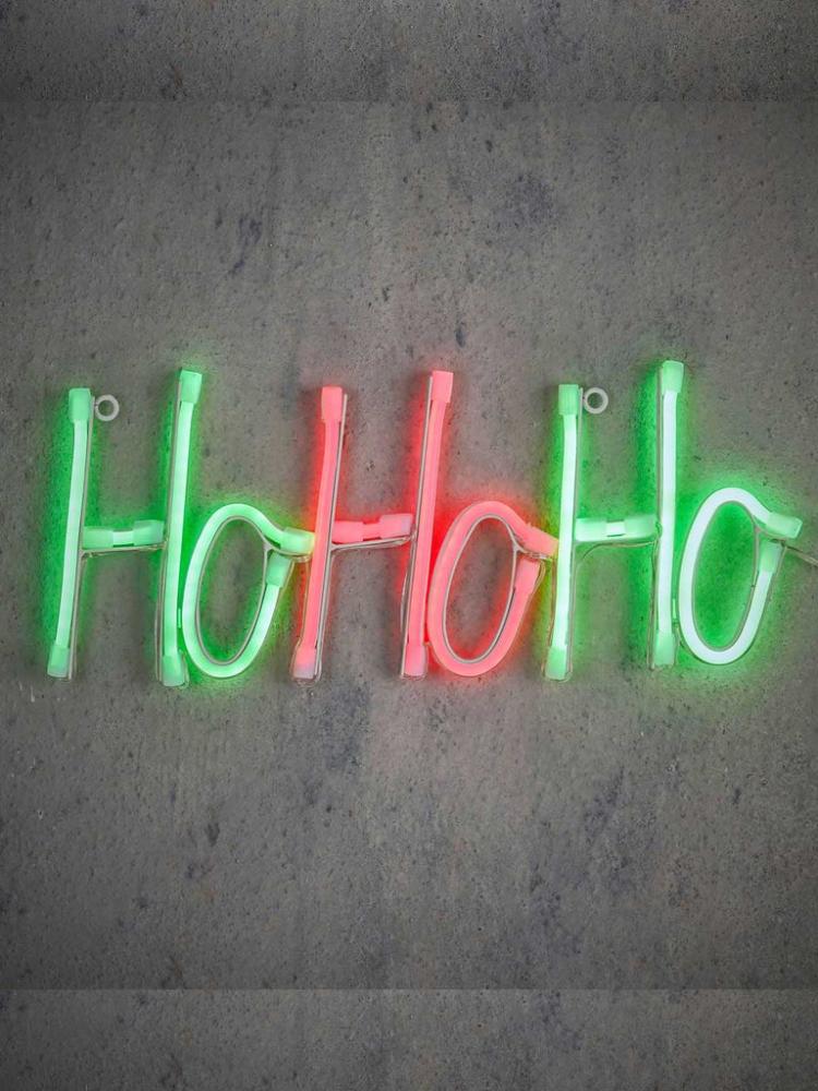 Lit Christmas Decorations | 38 x 16cm B/O Neon Light – Ho Ho Ho 120 Red/Green LEDs Indoor Christmas Lights Lit Christmas Decorations