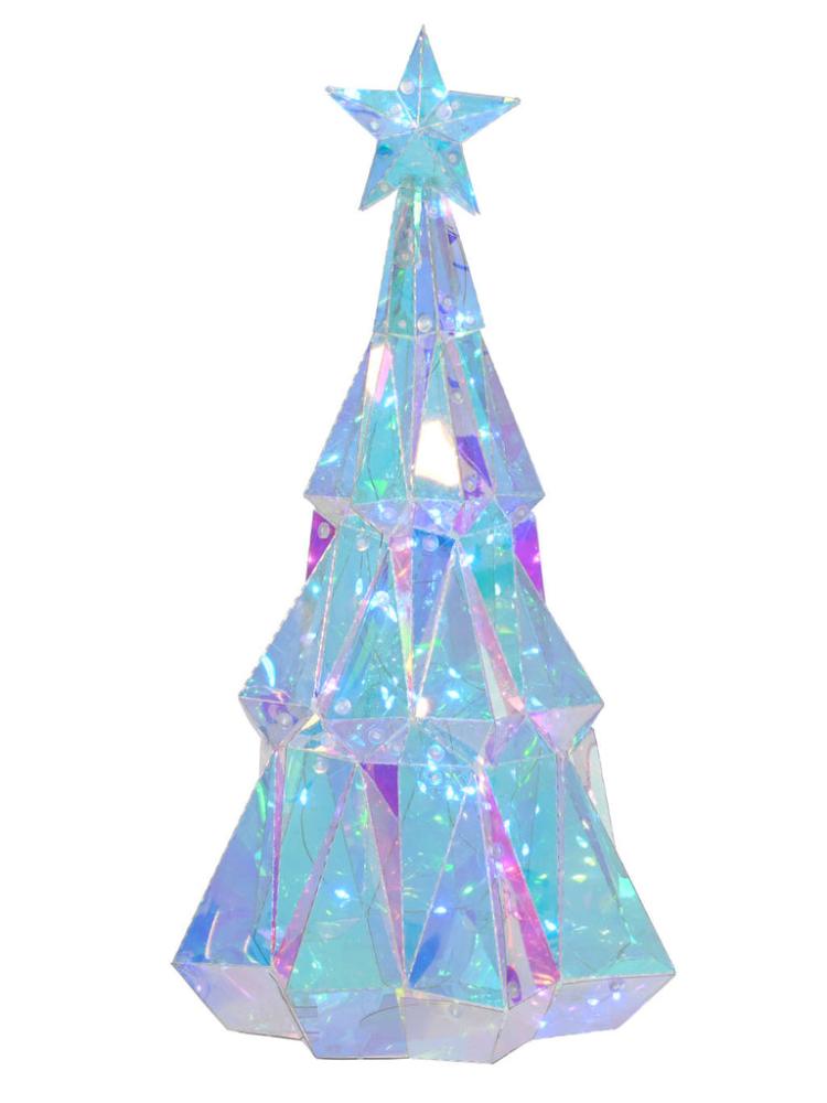 Lit Christmas Decorations | 39cm B/O Iridescent Tree with White Micro LEDs Indoor Christmas Lights Lit Christmas Decorations