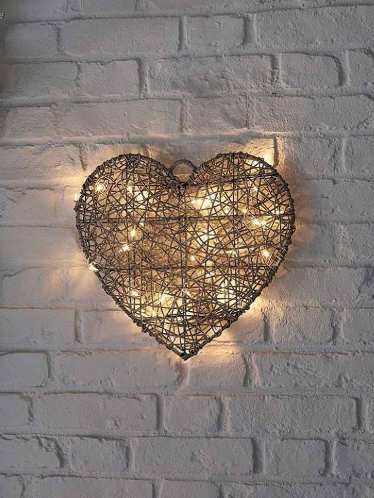 Lit Christmas Decorations | 40cm Rattan Christmas Heart – Grey Indoor Christmas Lights Lit Christmas Decorations