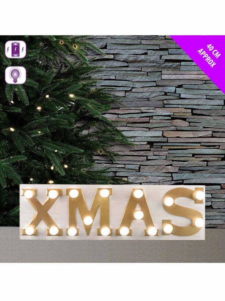 Lit Christmas Decorations | 40cm Wooden LED Xmas – Gold Indoor Christmas Lights Lit Christmas Decorations