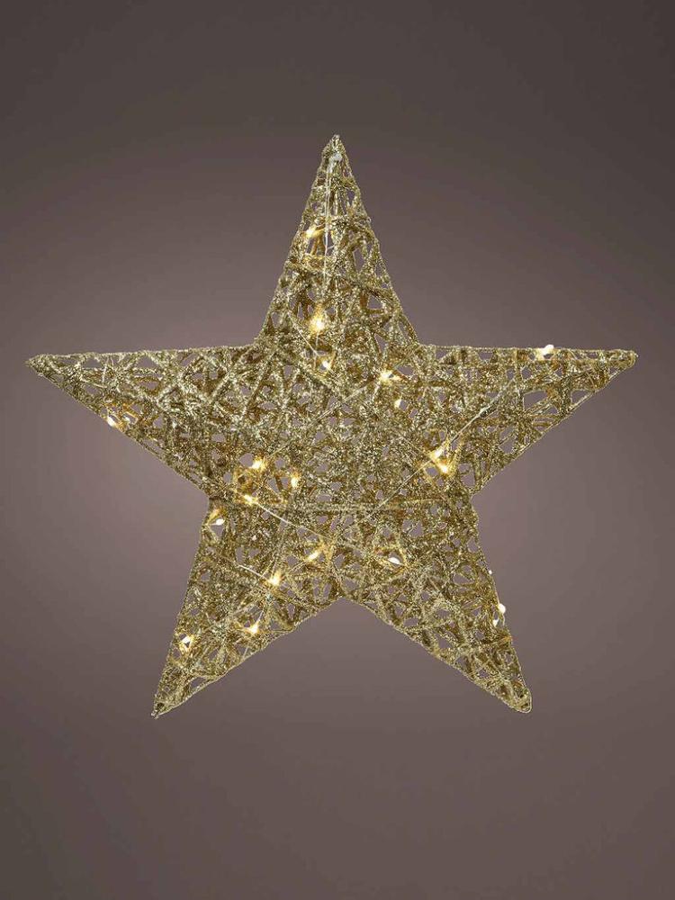 Lit Christmas Decorations | 40cm x 30 Micro LED Battery Operated Glitter Finish Star – Warm White Indoor Christmas Lights Lit Christmas Decorations