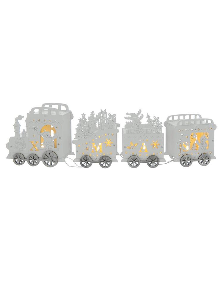 Lit Christmas Decorations | 42cm B/O Lit Wooden Waving Santa Train Indoor Christmas Lights Lit Christmas Decorations