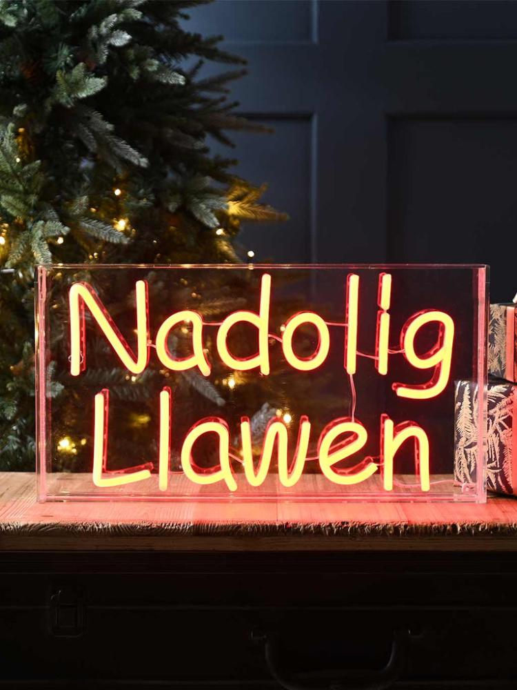 Lit Christmas Decorations | 43cm Red Neon Flex Nadolig Llawen Sign – Red Indoor Christmas Lights Lit Christmas Decorations