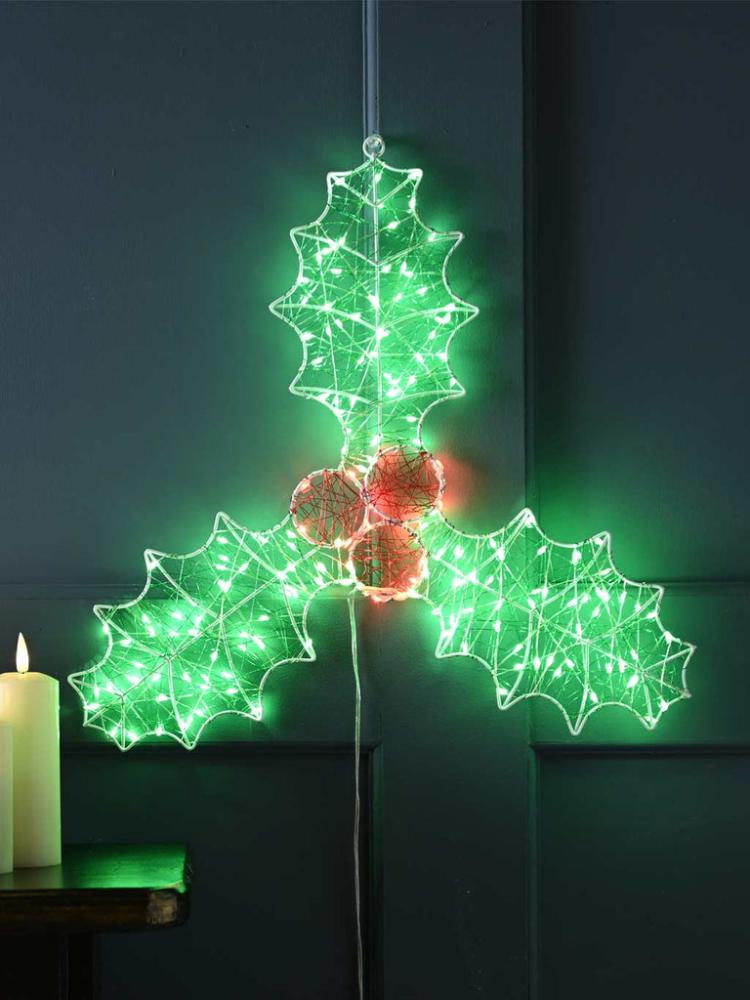 Lit Christmas Decorations | 45cm Holly Dewdrop Wall Light Indoor Christmas Lights Lit Christmas Decorations