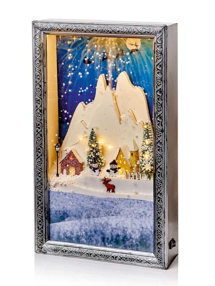 Lit Christmas Decorations | 45cm Snowblowing Picture Frame Snowman Scene Indoor Christmas Lights Lit Christmas Decorations