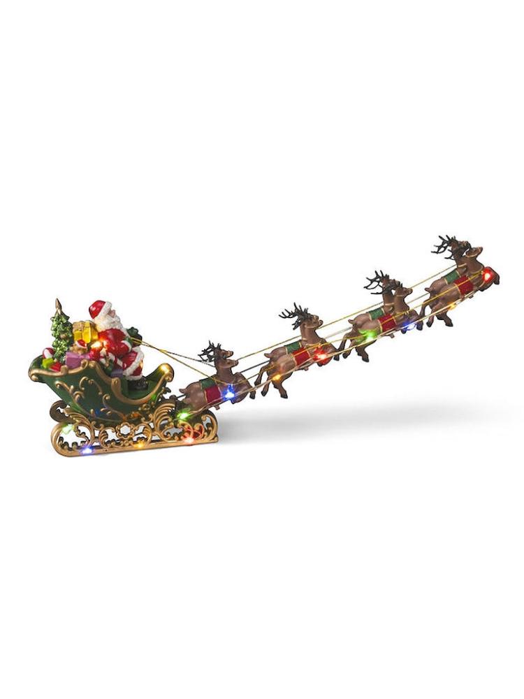 Lit Christmas Decorations | 48cm B/O Santa in Sleigh with Reindeers & 14 LEDs Indoor Christmas Lights Lit Christmas Decorations