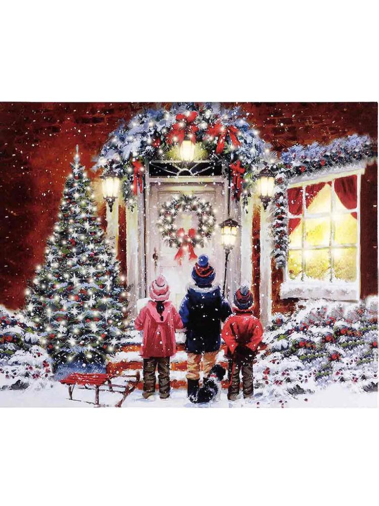 Lit Christmas Decorations | 48cm x 38cm B/O LED Canvas with Flashing Effect Indoor Christmas Lights Lit Christmas Decorations