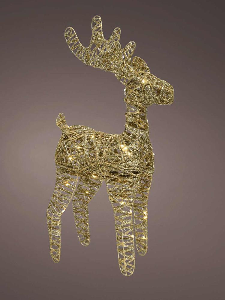 Lit Christmas Decorations | 55cm x 50 Micro LED Battery Operated Glitter Finish Deer Indoor Christmas Lights Lit Christmas Decorations