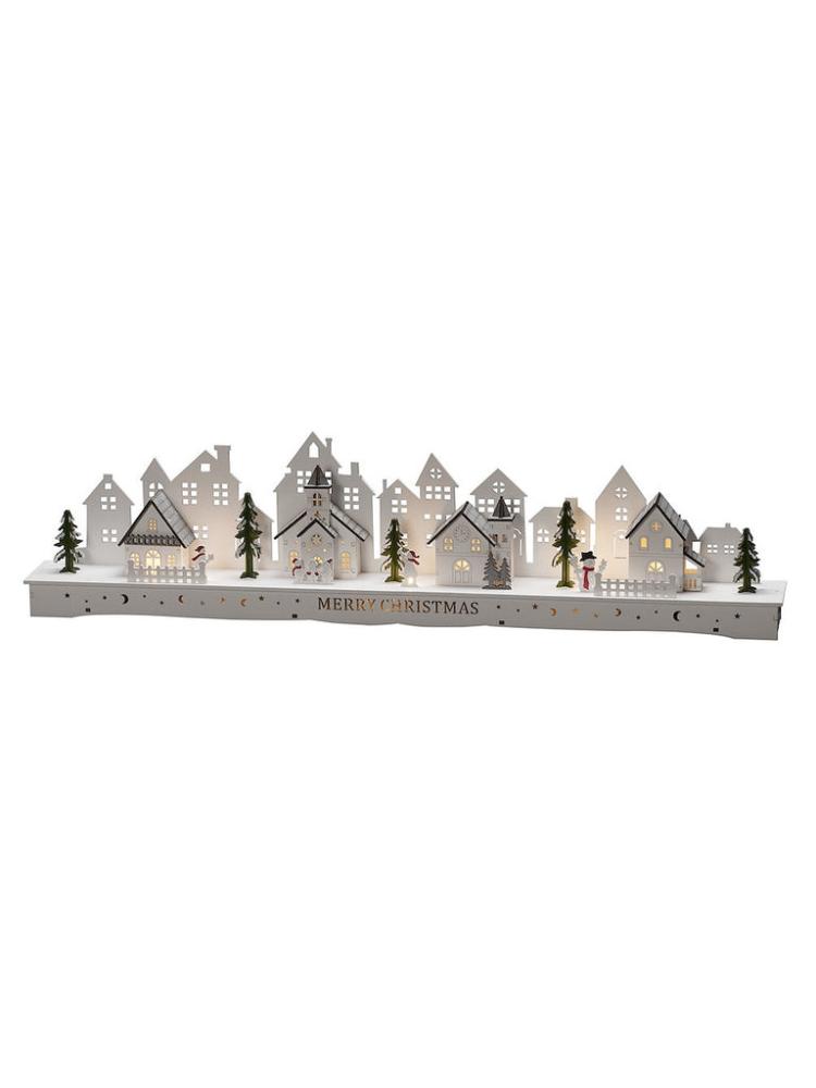 Lit Christmas Decorations | 78cm Wooden LED Silhouette Village – White Indoor Christmas Lights Lit Christmas Decorations