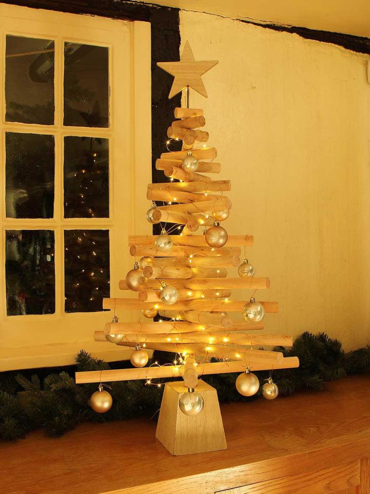 Lit Christmas Decorations | 88cm Wooden Christmas Tree With Decs And Lights Indoor Christmas Lights Lit Christmas Decorations