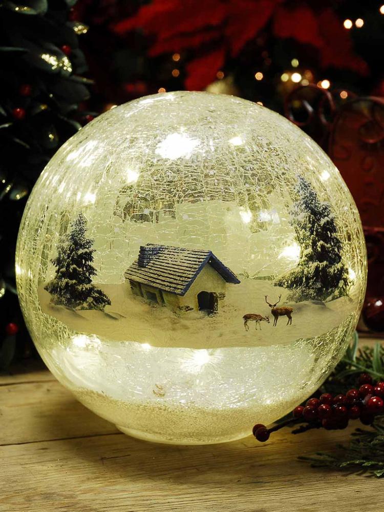 Lit Christmas Decorations | Battery Operated Lit Crackle Effect Lodge Ball Indoor Christmas Lights Lit Christmas Decorations