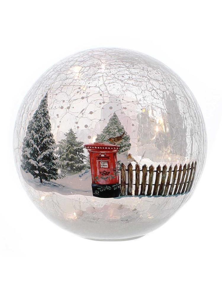 Lit Christmas Decorations | Battery Operated Postbox Winter Scene Crackle Effect Ball Indoor Christmas Lights Lit Christmas Decorations