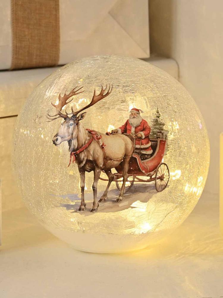 Lit Christmas Decorations | B/O Crackle Effect Santa Sleigh Ball Indoor Christmas Lights Lit Christmas Decorations