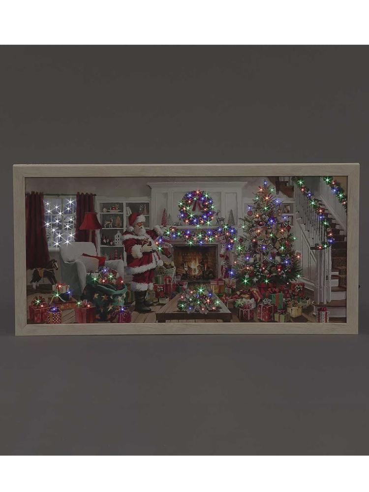 Lit Christmas Decorations | B/O Fibre Optic 30x60cm Framed Canvas – Santa Indoor Christmas Lights Lit Christmas Decorations