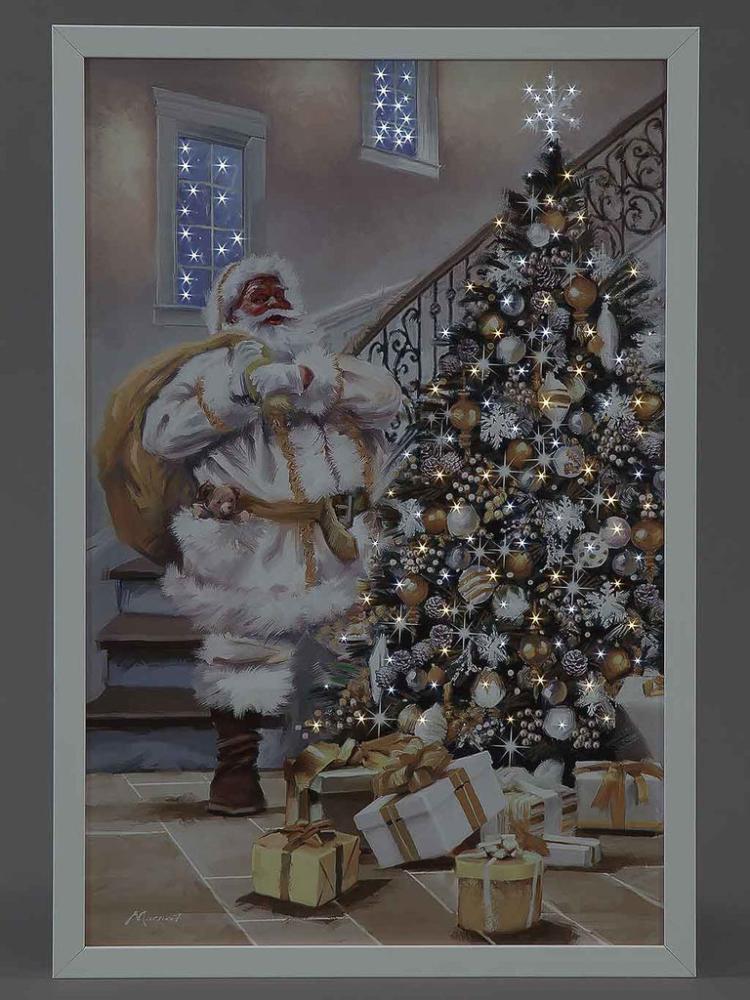 Lit Christmas Decorations | B/O Fibre Optic 40x60cm Gold Santa Delivering Canvas Indoor Christmas Lights Lit Christmas Decorations