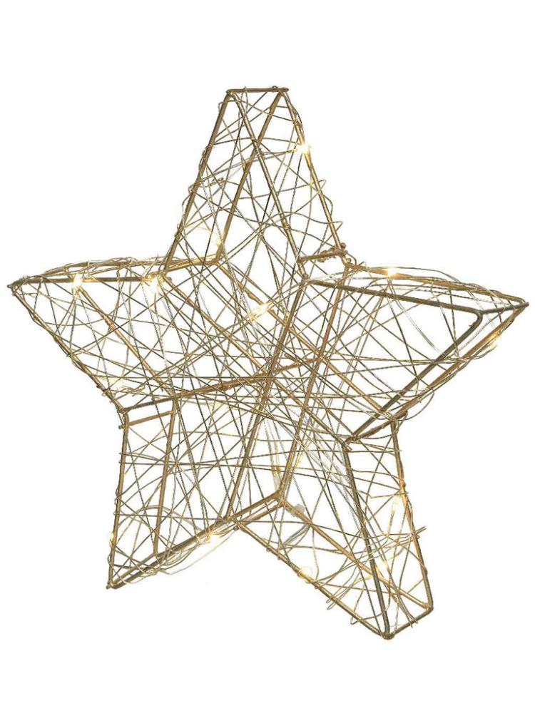 Lit Christmas Decorations | B/O Micro LED Star Metal – Gold/Warm White Indoor Christmas Lights Lit Christmas Decorations