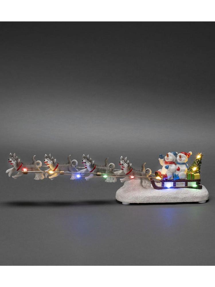 Lit Christmas Decorations | B/O Snowmen in Dog Sleigh Indoor Christmas Lights Lit Christmas Decorations