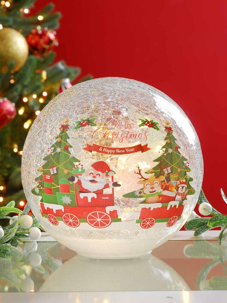 Lit Christmas Decorations | B/O Twinkling Crackle Effect Train/Santa Ball Indoor Christmas Lights Lit Christmas Decorations