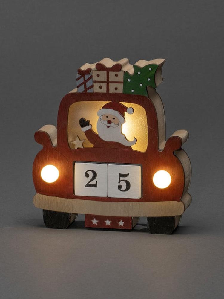 Lit Christmas Decorations | B/O Wooden Car with 3 LEDs Indoor Christmas Lights Lit Christmas Decorations