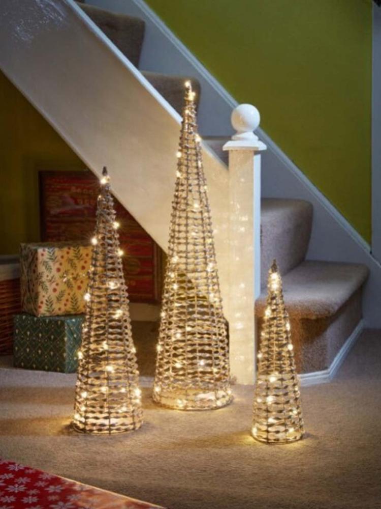 Lit Christmas Decorations | GlitterTwist Tree Set of 3 Lit Cones Indoor Christmas Lights Lit Christmas Decorations