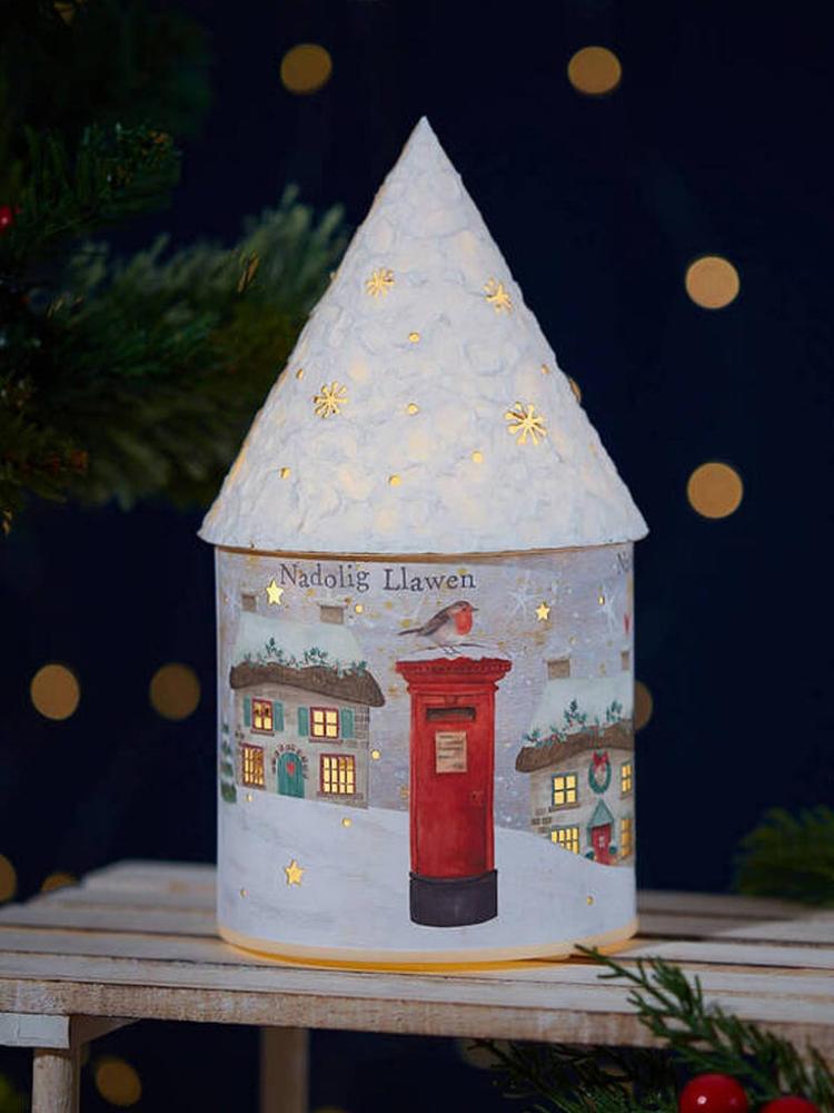 Lit Christmas Decorations | Welsh Xmas Cottage Led Lantern Paper with Cutout Snowflakes Christmas Lanterns Christmas Lanterns