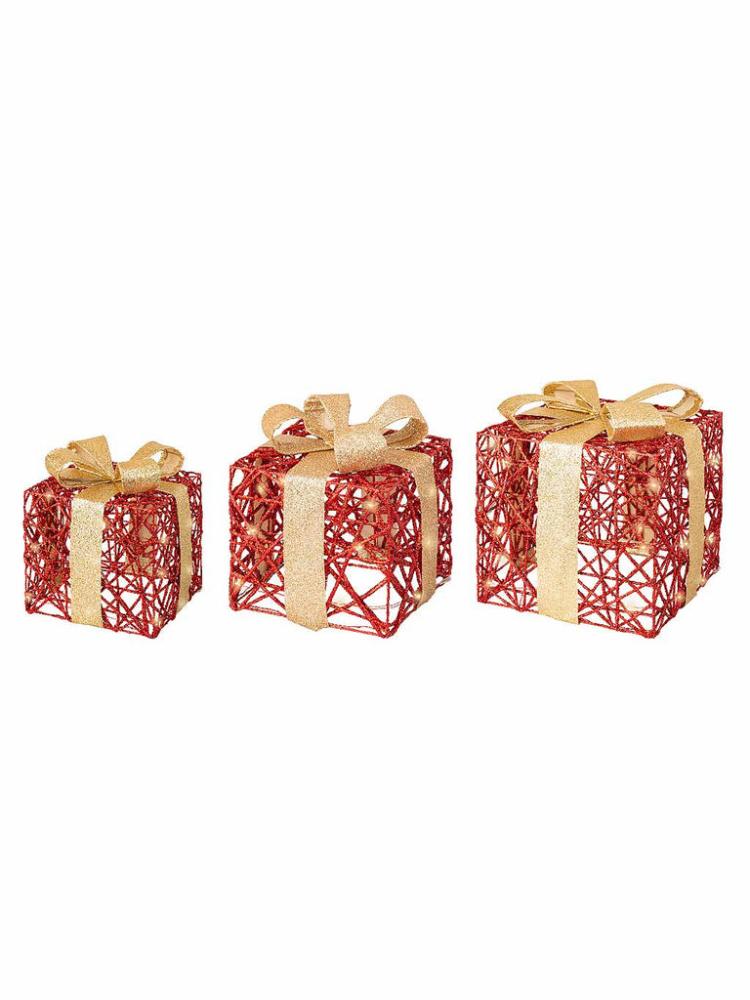 Lit Christmas Parcels | Set of 3 Micro LED B/O Parcels Indoor Christmas Lights Lit Christmas Parcels