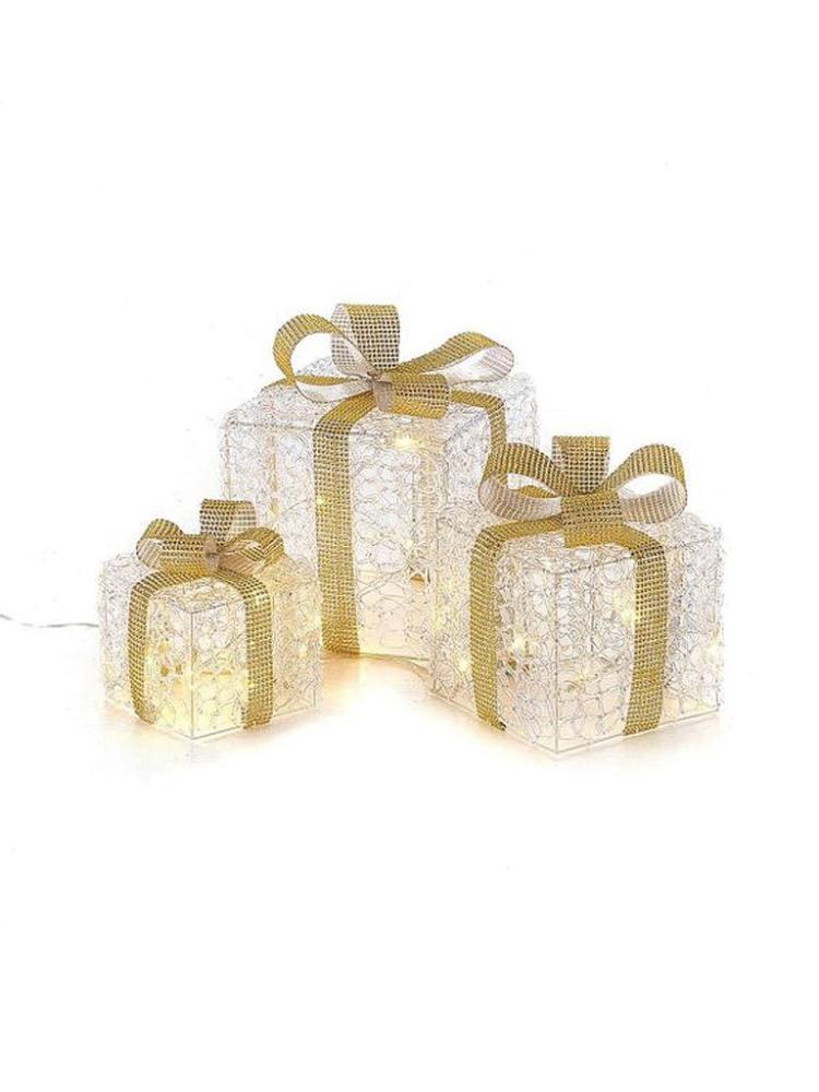 Lit Christmas Parcels | Set of 3 Pre-lit Parcels with Detachable Bows – Sml Indoor Christmas Lights Lit Christmas Parcels